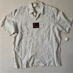 Van Heusen Linen Blend Shirt Mens XL White Stripe Short Sleeve Button Down NWT